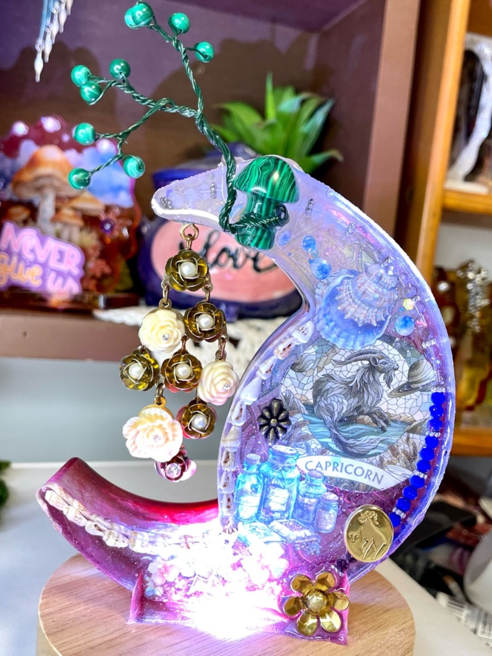 Capricorn Zodiac Mixed Media Crescent Art Moon - Picture 5 of 6